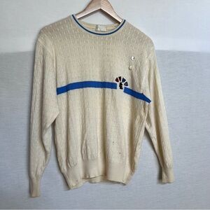 Vintage Les Copains Beige Preppy Sweater with Blue Stripe